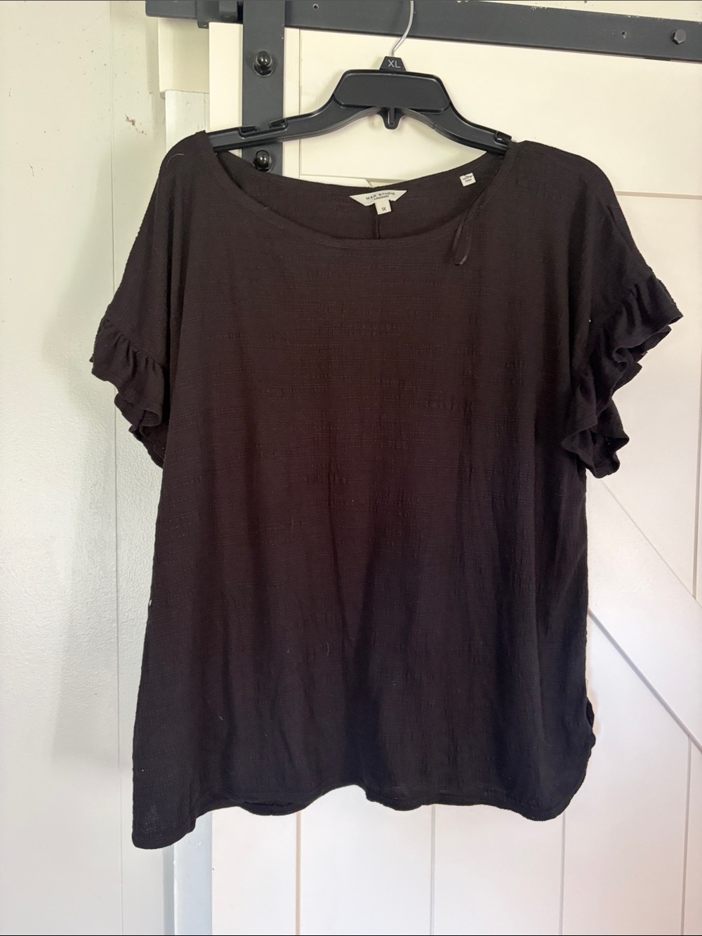 Max Studio Black Short Sleeve Ruffle Top